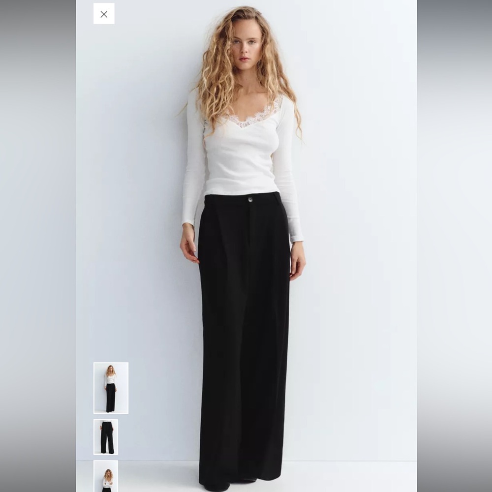 Zara black pleated front wide straight leg trouser pants size large